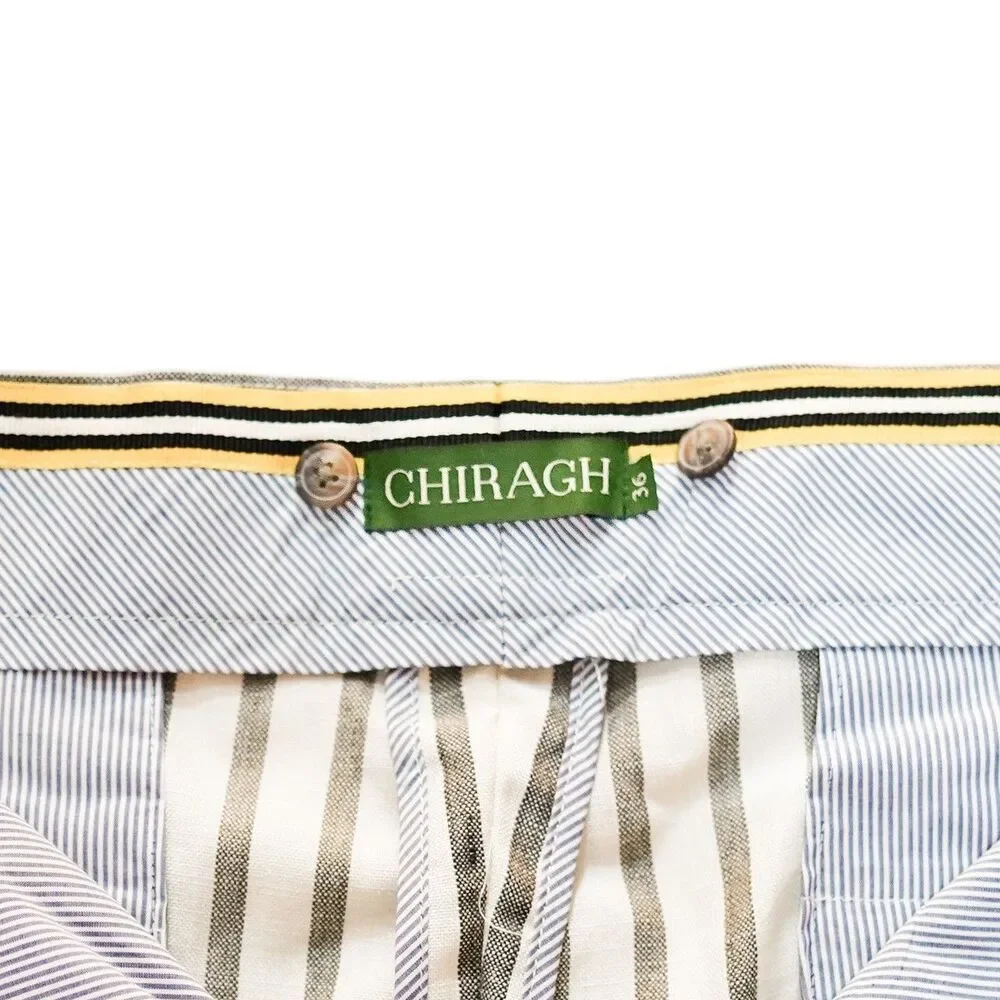 Mens Gurkha Pants 36 Cream Brown Striped Flat Front Slim Fit Cotton Trousers